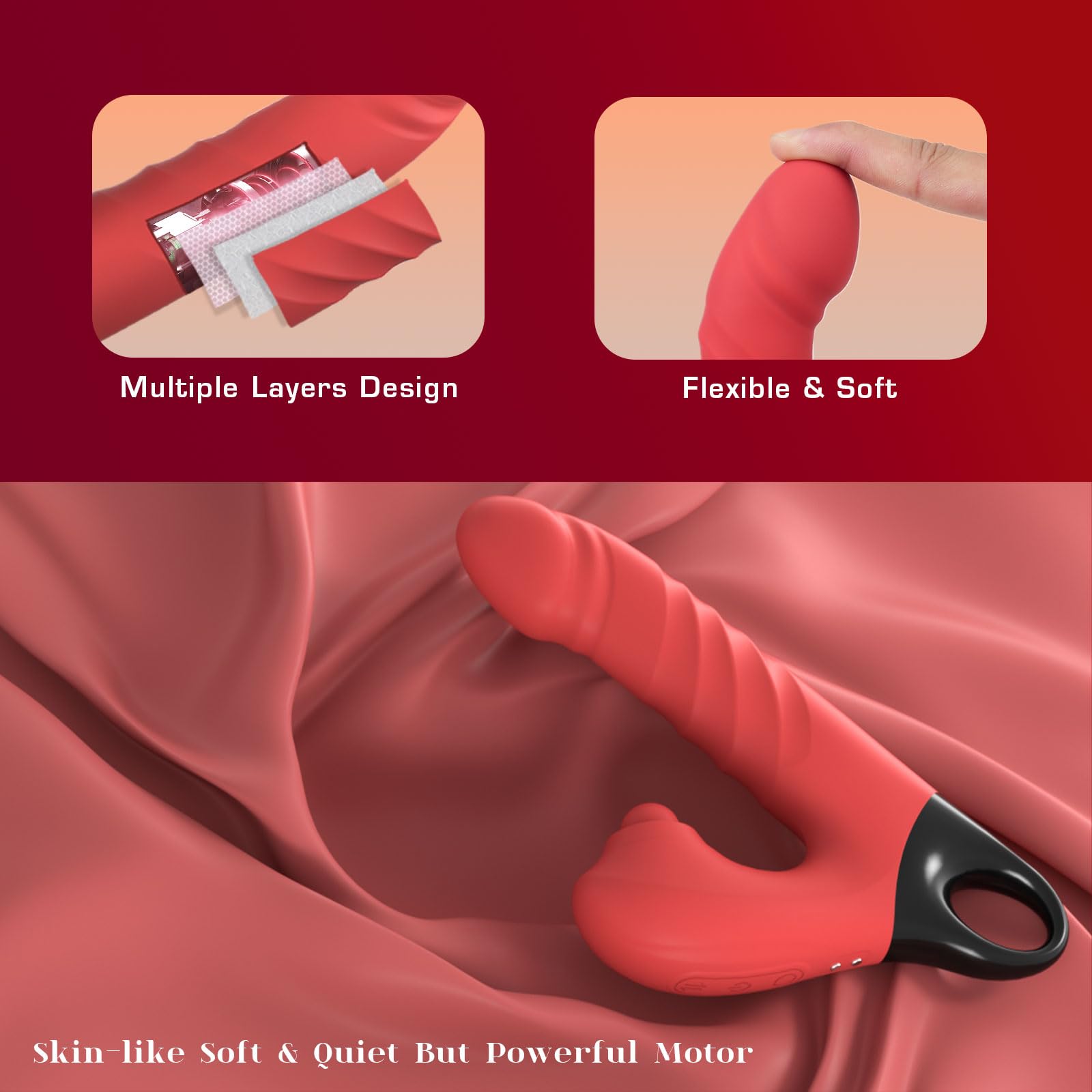 Thrusting Vibrating Dildo, 3 in 1 Female G Spot Vibrator with Clitoral Stimulator, Women Adult Sex Toys 3 Thrust 5 Pulsating 10