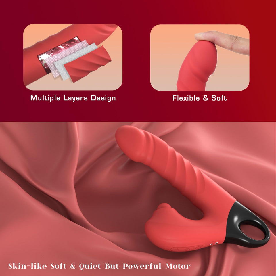 Thrusting Vibrating Dildo, 3 in 1 Female G Spot Vibrator with Clitoral Stimulator, Women Adult Sex Toys 3 Thrust 5 Pulsating 10