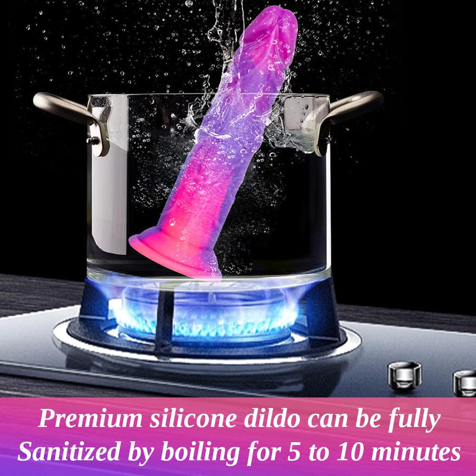 Liquid Silicone Realistic Anal Dildo Soft with Strong Suction Cup for Beginners, 8 Inch G Spot Dildo for Women Men, Lifelike Pen