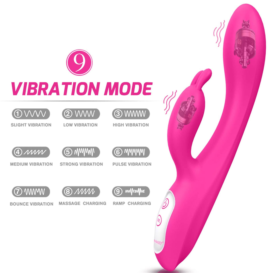 G Spot Rabbit Vibrator with Heating Function and Bunny Ears for Clitoris G-spot Stimulation,Waterproof Dildo 9 Powerful Vibratio