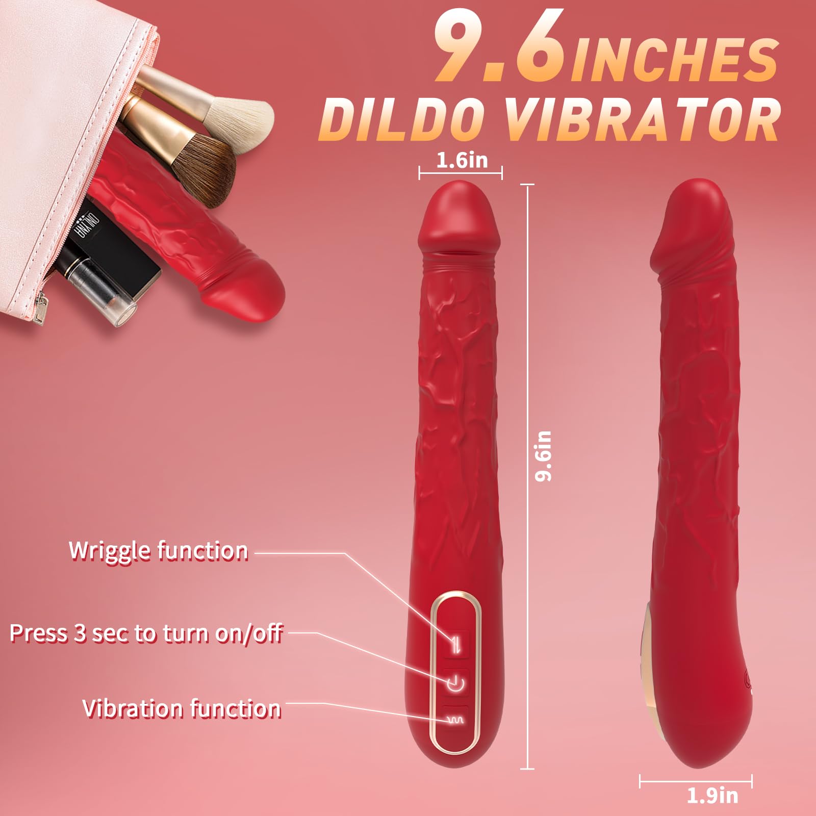 Women Sex Toys 9.6 Inch G Spot Vibrator, Realistic Silicone Huge Dildo Vibrator with 3 Wriggling & 10 Vibrating Modes Adult Toys