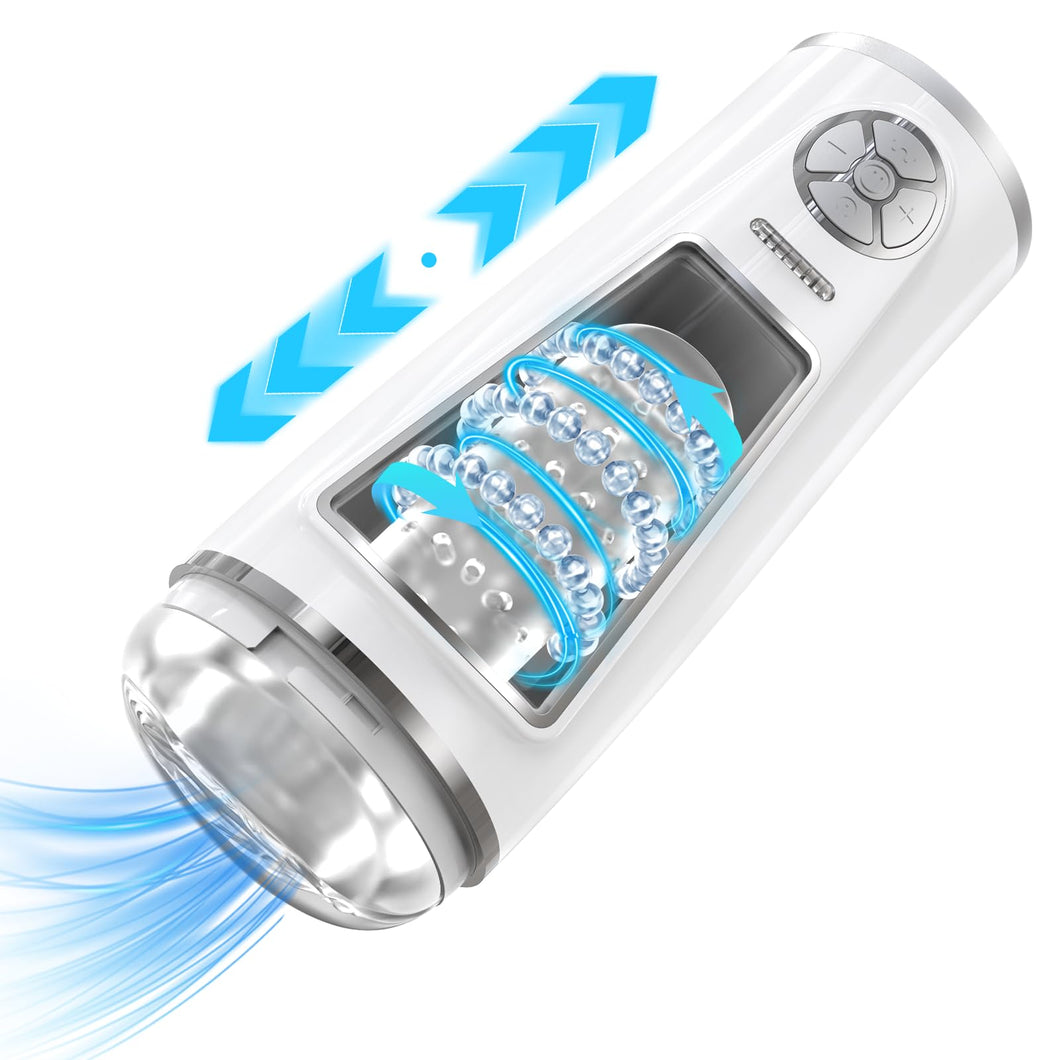 Automatic Male Masturbator, Adult Sex Toy for Men with Built-in Bullet Vibrators, 3 Adjustable Beaded Stroking Strands, 7 Modes