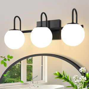 3-Light Bathroom Vanity Light, Modern Bathroom Light Fixtures Over Mirror, Mid Century Vanity Light Fixtures With Milk White Glo