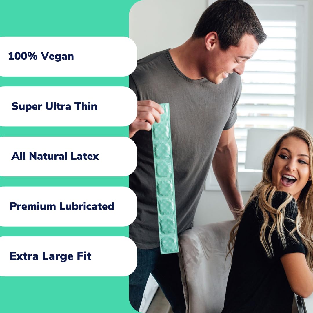 Royal Extra Large Ultra Thin Vegan Condoms - Premium Lubricated Condom Pack - Unflavored Lubricant, Organic Latex Rubber - Odorless, Slim, Natural Feel - Safe & Durable Male Contraceptives - 20 Count