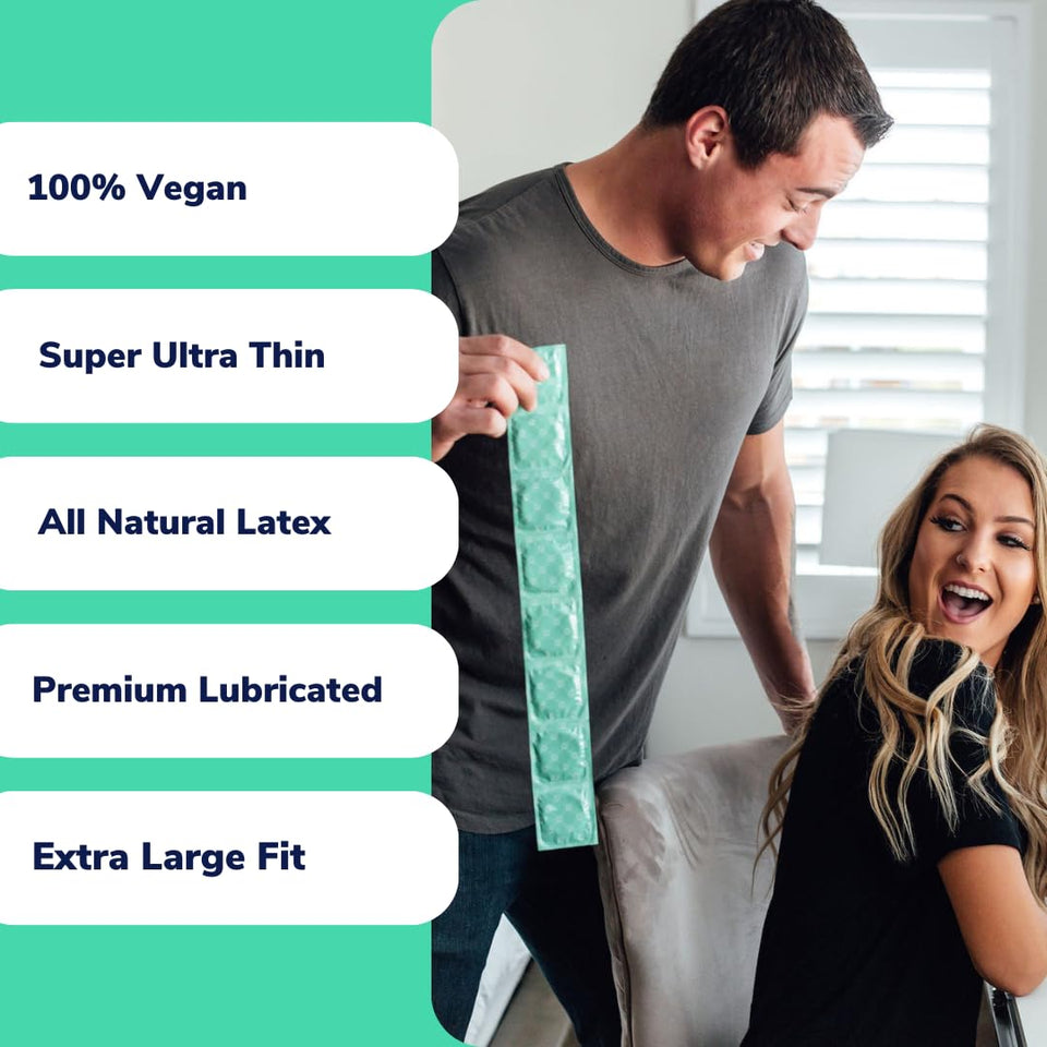 Royal Extra Large Ultra Thin Vegan Condoms - Premium Lubricated Condom Pack - Unflavored Lubricant, Organic Latex Rubber - Odorless, Slim, Natural Feel - Safe & Durable Male Contraceptives - 20 Count