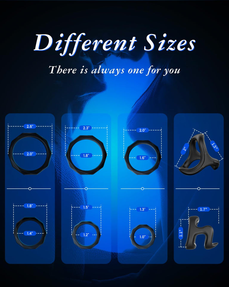 Sex Toys Penis Ring Silicone Cock Rings for Men Erection Sex, 8 Sizes Cockring Erectile Dysfunction Rings Cock Sexual Stimulatio