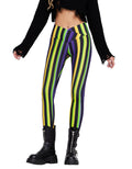 sissycos Women s Halloween Crossover Leggings High Waisted Buttery Soft Printed Tights (Stripe Yellow Black, Medium)