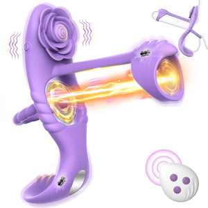 Vibrating Cock Ring Vibrator for Couples, Erection Penis Ring Sex Toys with Rose Clitoral Stimulator, Male Sex Toy with 10 Vibra