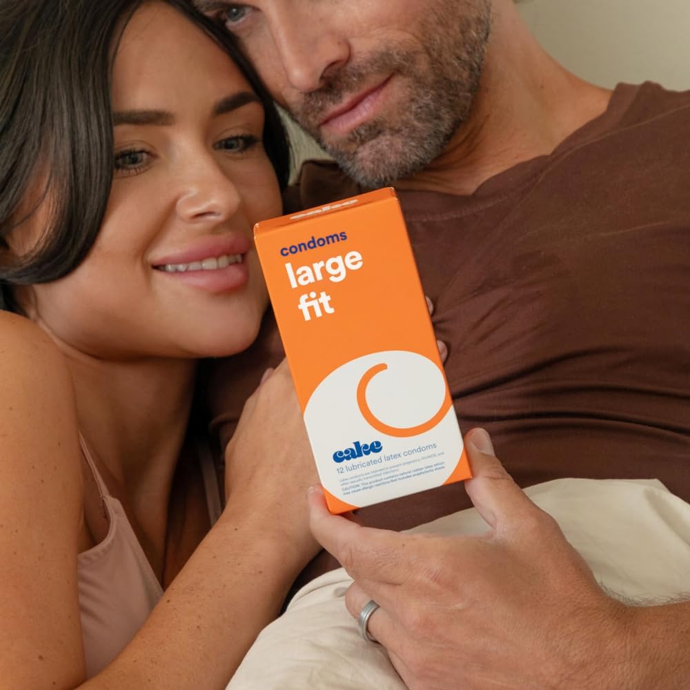 Hello Cake Large Condoms, Premium Silicone Lubricated Latex Condoms for Men, Max Comfort, Bare Feeling, Natural Fit, BPA Free, F