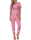 Ekouaer Womens Pajamas Set 2 Piece Lounge Pj Set Short Sleeve Sleepwear Tops with Joggers Pants Loungewear Print Nightwear Dark 