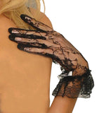 Elegant Moments Womens Lace Wrist Length Gloves With Ruffle Trim, Black, One Size