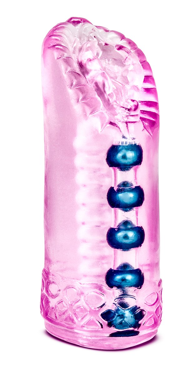 Blush M For Men Sexy Snatch Stroker - Soft Clear Realistic Masturbator - 5 Rows Of Massaging Pleasure Beads - Open Ended For Eas