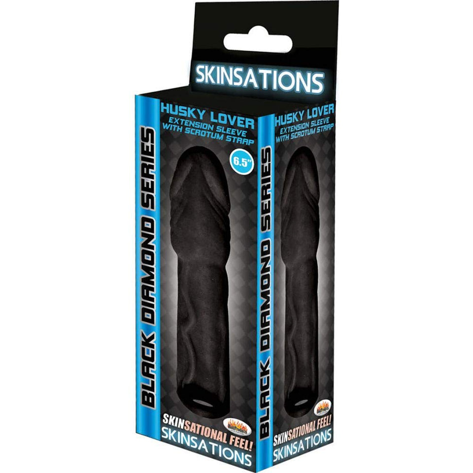 Hott Products Unlimited 57906: Skinsations Black Husky Extension W/Scrotum 6.5
