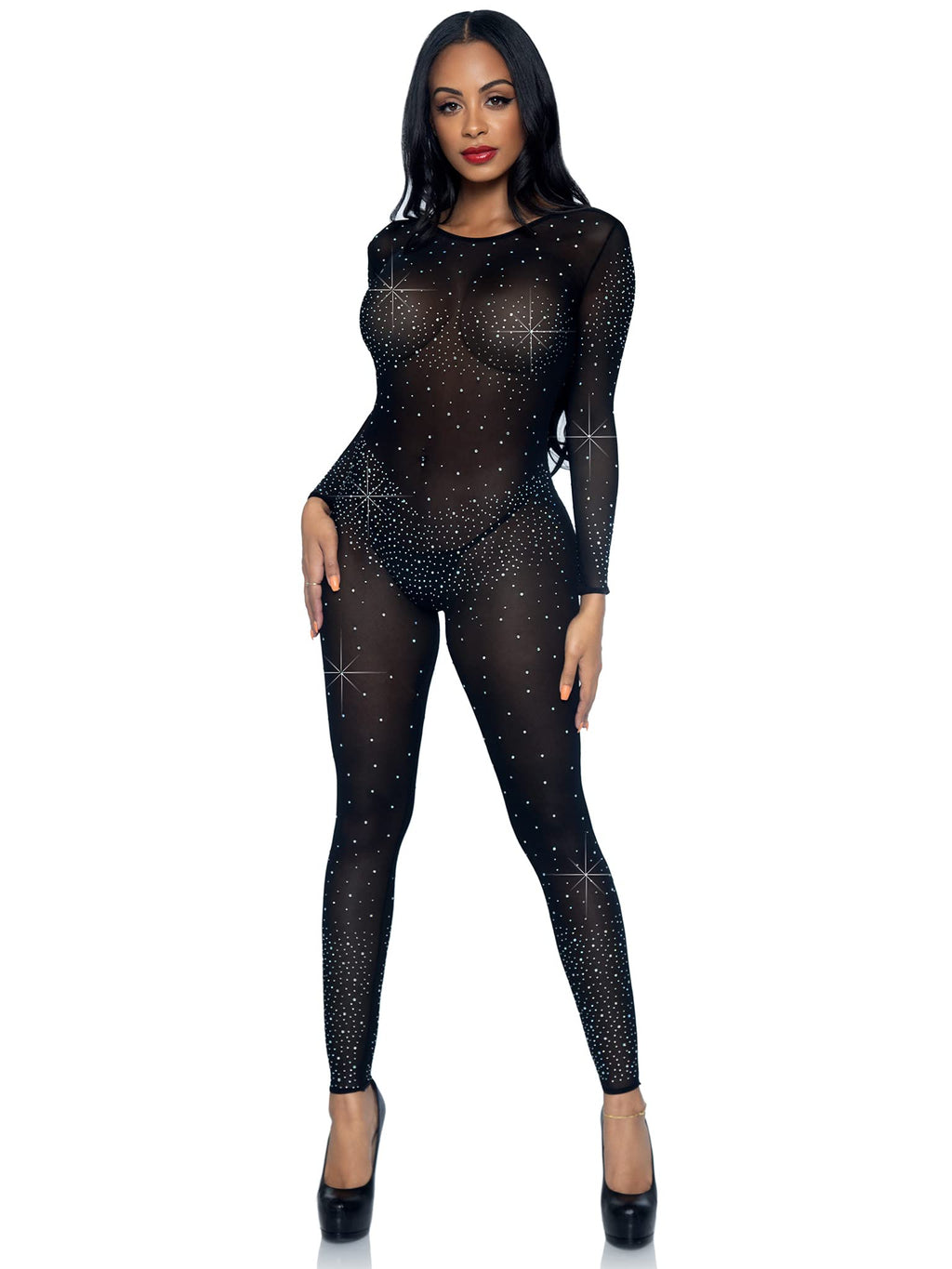 Sheer Rhinestone Catsuit.
