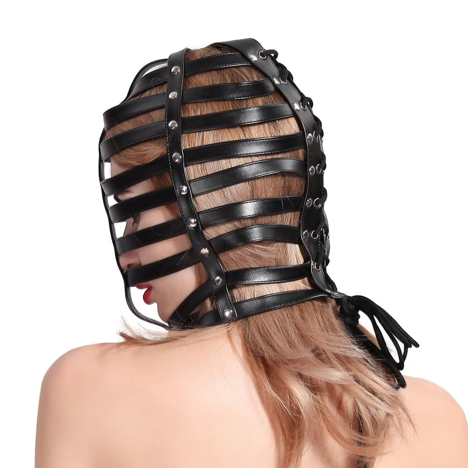 Sex Factory Bondage Hood,BDSM Adjustable Leather Mask Fetish SM Cosplay Masquerade Head Mask Sex Toy for Men Women Couples