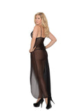Elegant Moments Sheer Mesh Gown & G-String Set, M, Black