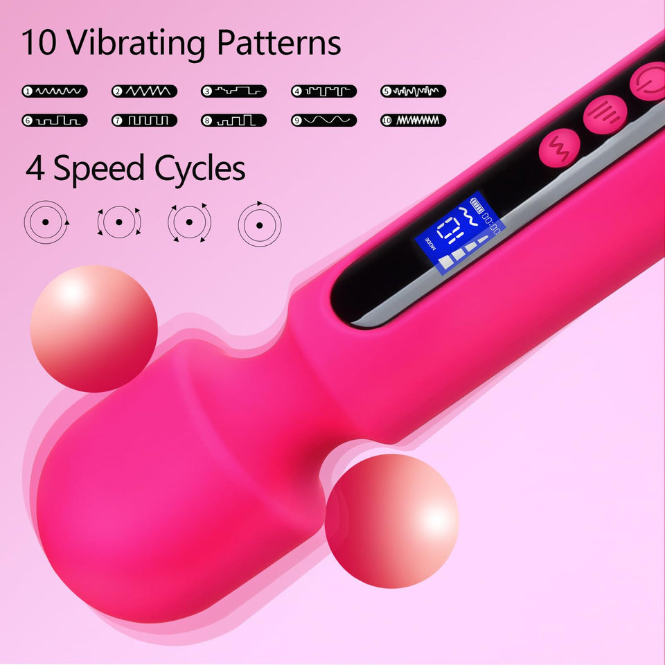 Abmotiy Vibrator Wand, 12 inch Powerful Vibrating Massager Adult Toys with Display 10 Patterns & 4 Speeds, G Spot Vibrator Men W
