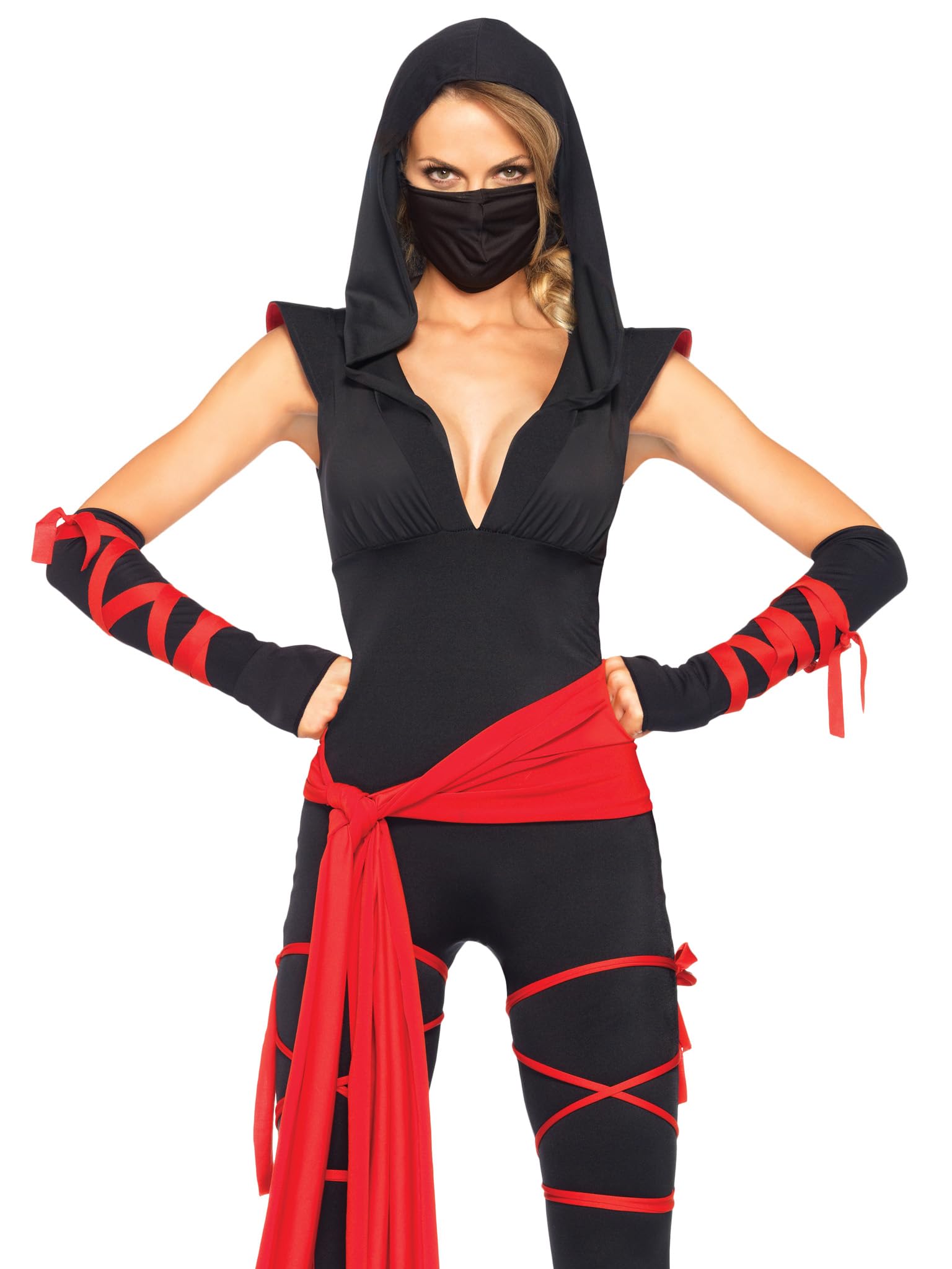 Leg Avenue Women's 4 Pc Deadly Ninja Costume, Black/Red, Large