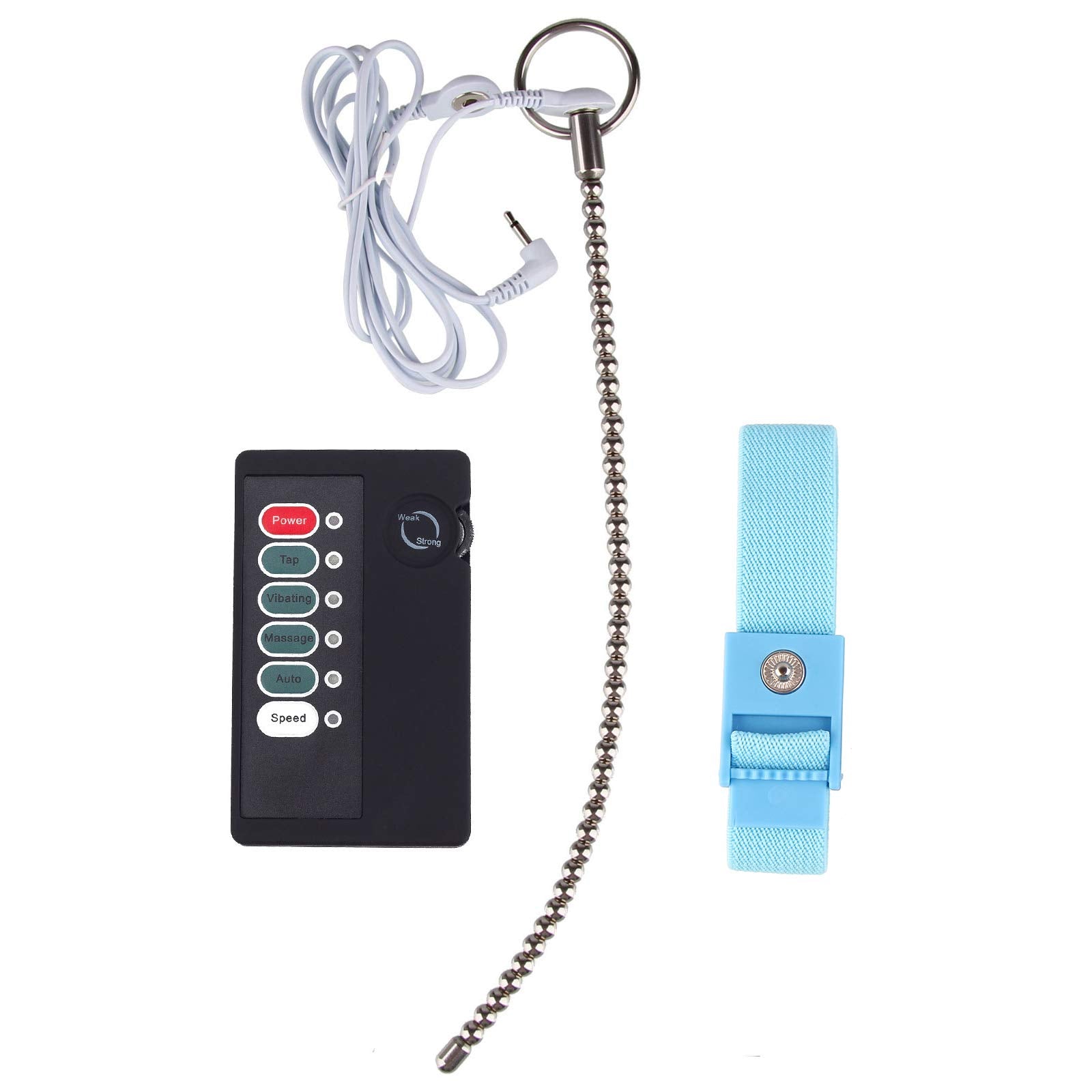 Beauty7 Flexible Electric Shock Urethral Sound Beaded Urethral Penis Plug Power Unit Box Kit Electro Sex Urinary Dilator Prostate Stimulation Medical Grade Stainless Steel Urethra Masturbation Rod