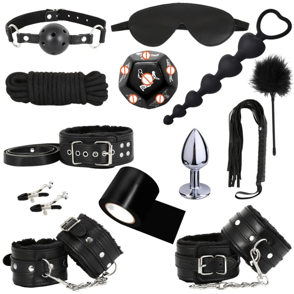 BDSM Restraints Bondage Kits 13 Pcs Sex Toys for Beginner Handcuffs Ankle Cuffs Collar Blindfold Anal Toys Play Adult SM Games f