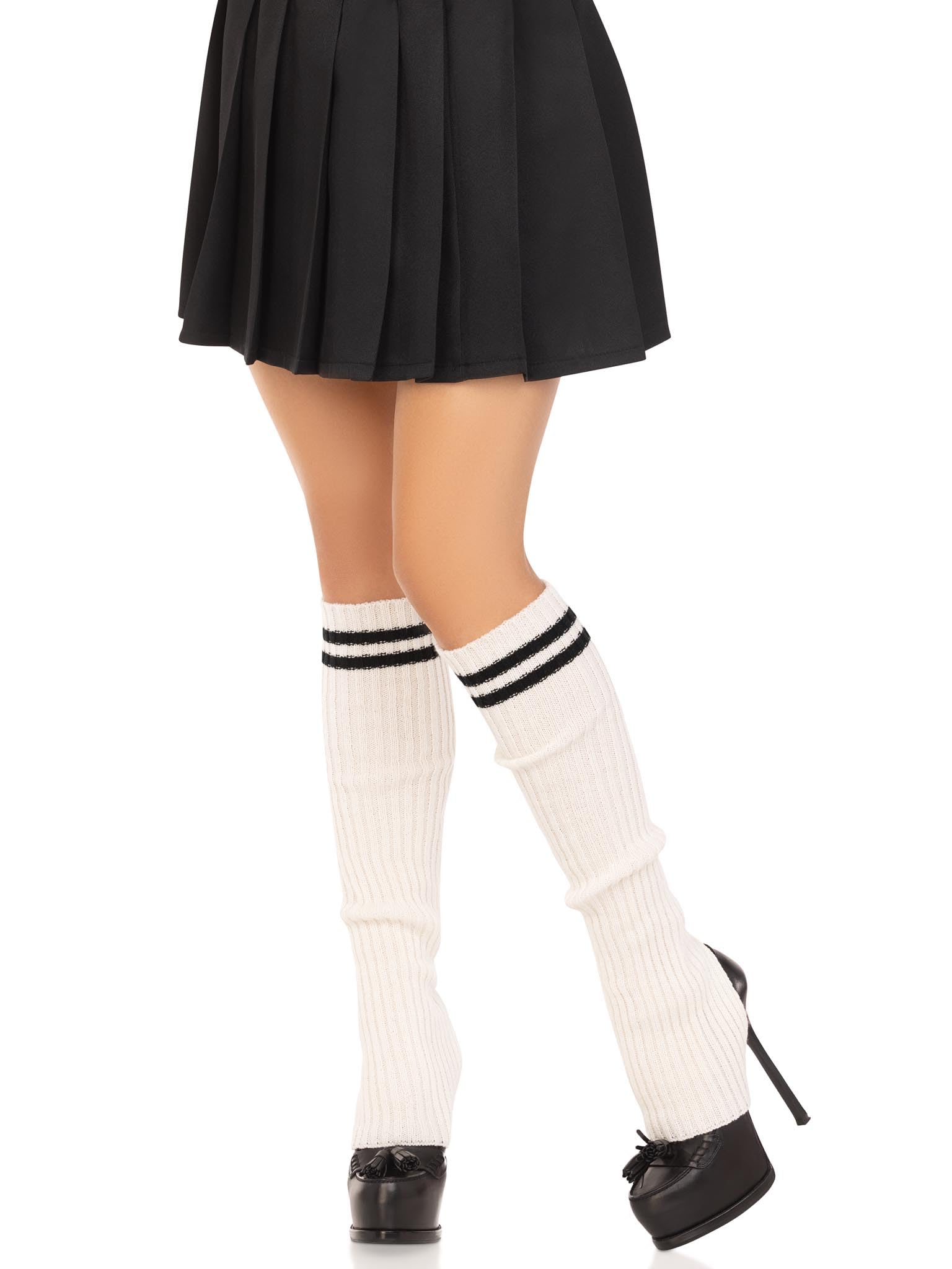 Ribbed Stirrup Leg Warmers With Athletic Stripe.