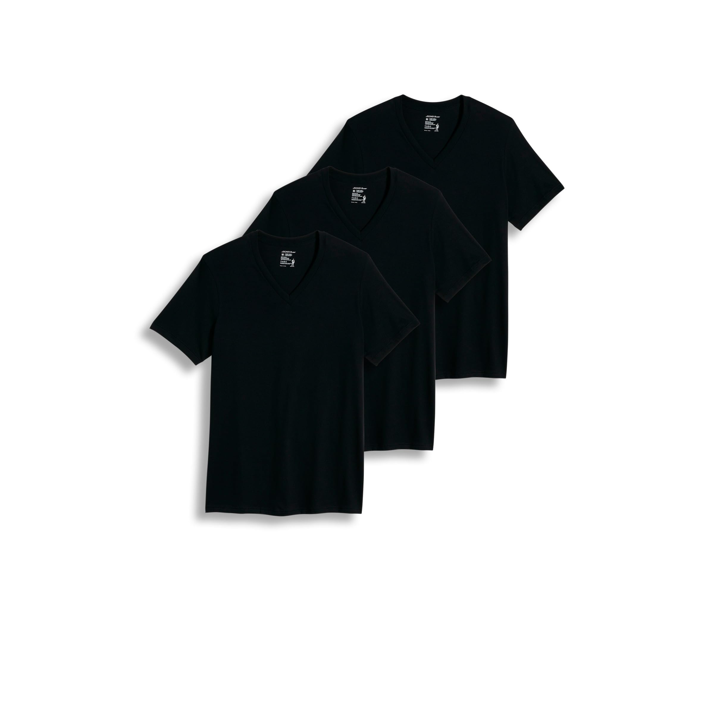Jockey Mens Undershirt Classic V-Neck Undershirt - 3 Pack, Black, M
