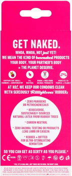 XO Hi-Sensation Righteous Rubber Condoms, PETA-Certified Vegan, Fairly-Traded Natural Latex, Ribbed and Dotted, Cruelty Free, Pa