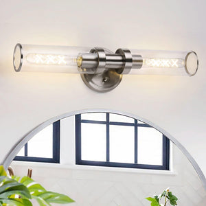 Bathroom Light Fixtures Over Mirror, 18 Inch Elegant 2 Light Modern Industrial Wall Sconces Vanity Lights, Clear Glass & Brushed