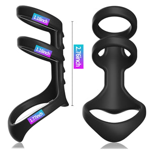 Triple Penis Ring for Men - Black Silicone Cock Ring with Ribbed Texture for Harder Longer Stronger Erections - Erection Enhanci