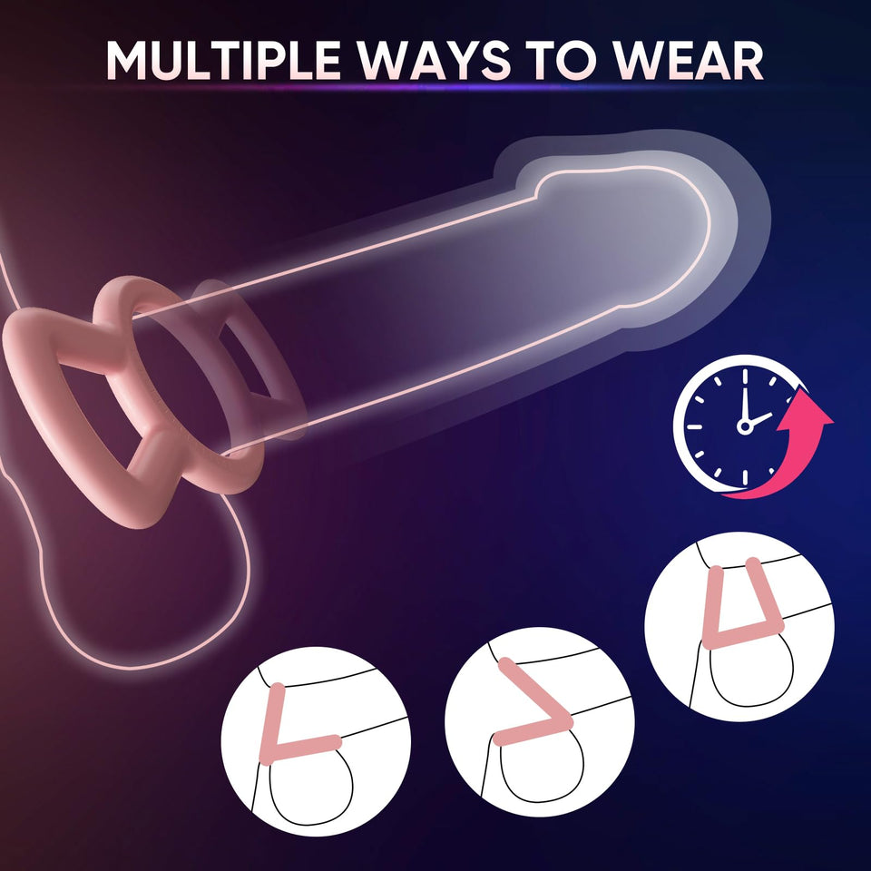 Silicone Cock/Penis Rings Set with 3 C-Ring Set - Helps Create Firmer and Thicker Erections - Side Tabs for Easy Removal and Adj