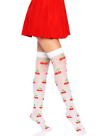 Spandex sheer polka dot cherry thigh highs.