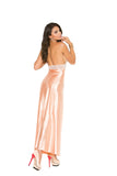 Elegant Moments Womens Lace And Charmeuse Halter Neck Gown, Peach, Medium