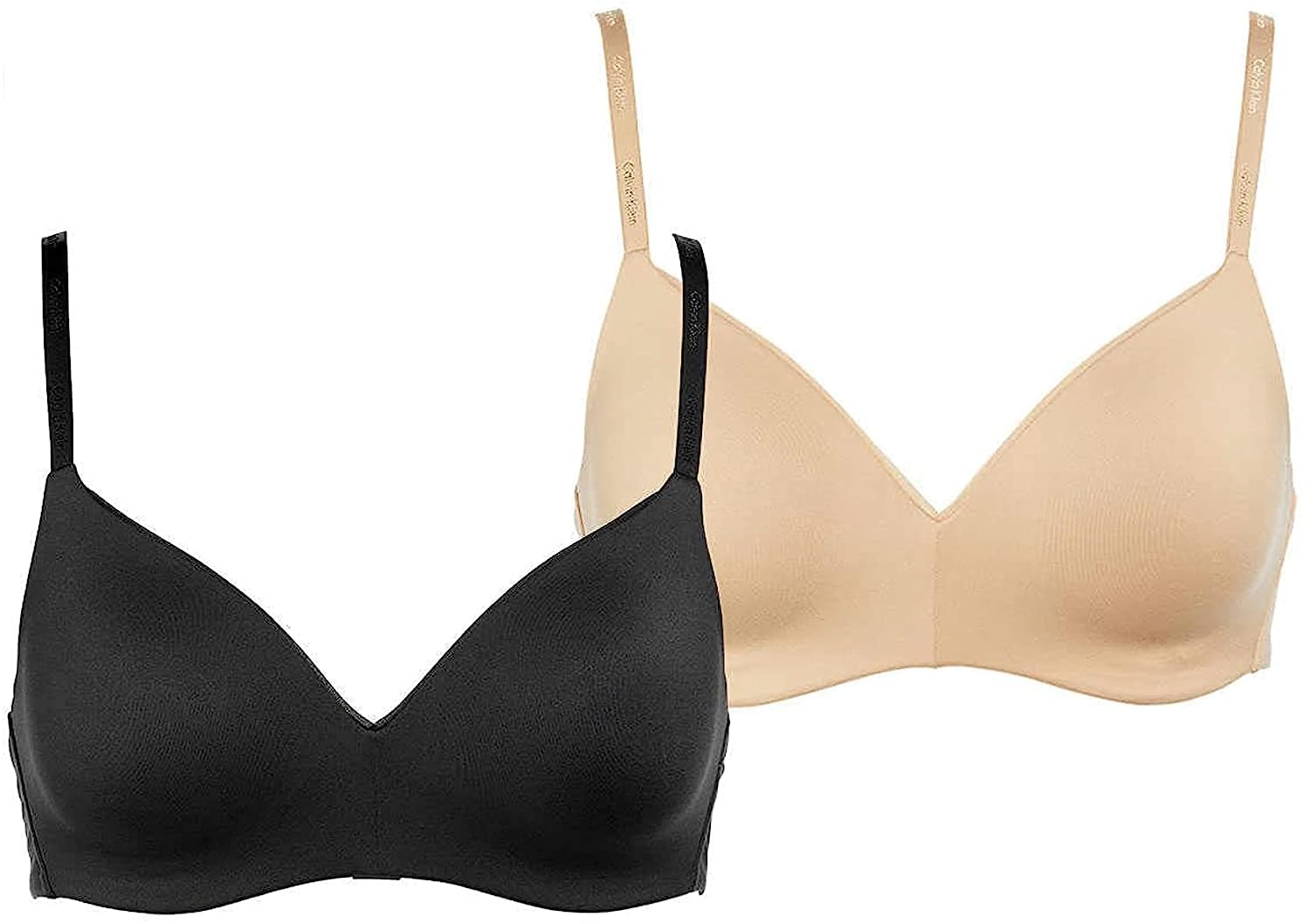 Calvin Klein Womens 2-Pack Lightly Lined Wirefree Bra (Black/Bare, Large)