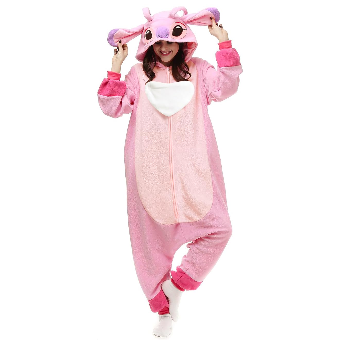 NAITOKE Adult Animal Onesie Halloween Costume Cosplay One-Piece Pajamas Women Man Teens Pink