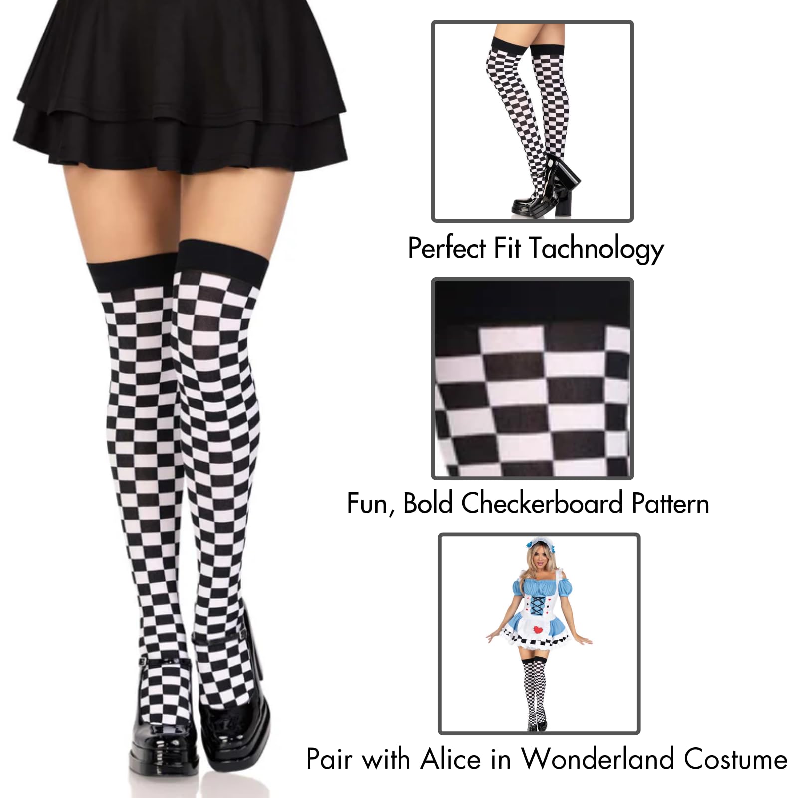 Leg Avenue Womens Checkerboard Hosiery, Checker Black/White, One Size Us