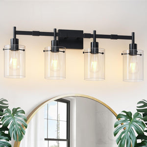Aringceton 4-Light Vanity Light Bathroom Light Fixtures Over Mirror With Clear Glass Shade, Matte Black Modern Bathroom Wall Sco