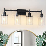Aringceton 4-Light Vanity Light Bathroom Light Fixtures Over Mirror With Clear Glass Shade, Matte Black Modern Bathroom Wall Sco