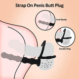 Silicone Anal Beads with Penis Ring,Silicone Anal Plug Strap On Anal Dildo,Anal Training Toys Anal Hook for Anal Play,Double Pen