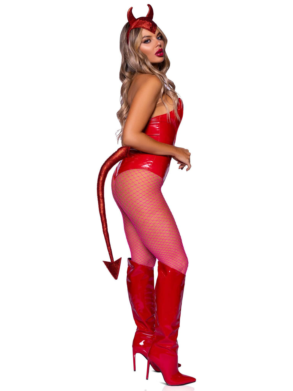 2 Pc Glitter Devil Headband And Pin-On Long Tail.