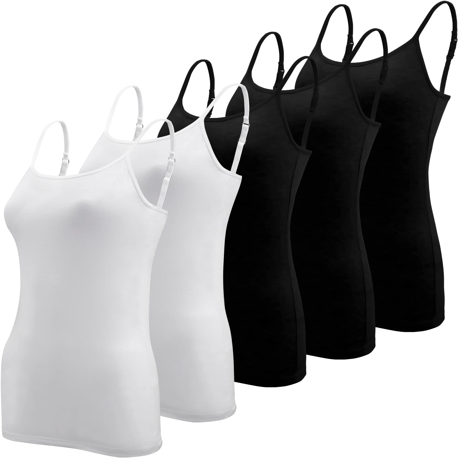BQTQ 5 Pcs Camisole for Women Undershirt Spaghetti Strap Camisole Tank Tops, S Black, White