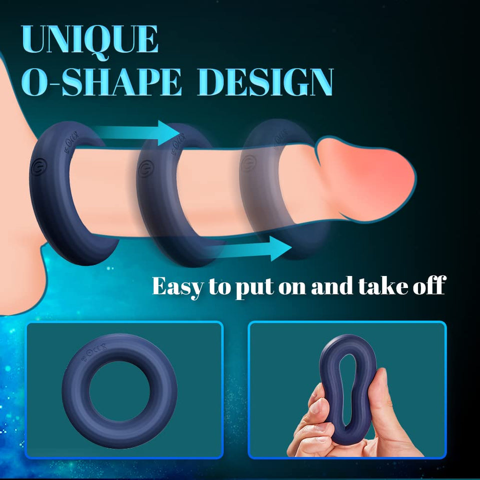 Vibrating Cock Ring with Uniqe O-Shape Design, Silicone Penis Rings Vibrator with 10 Vibration Modes, Double Motors Mens Vibrato