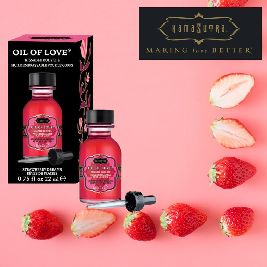 Kama Sutra Oil Of Love Strawberry Dreams - .75 Fl Oz/22 Ml - Kissable Warming Body Treat For Foreplay Fun, Water-Based And Non-S