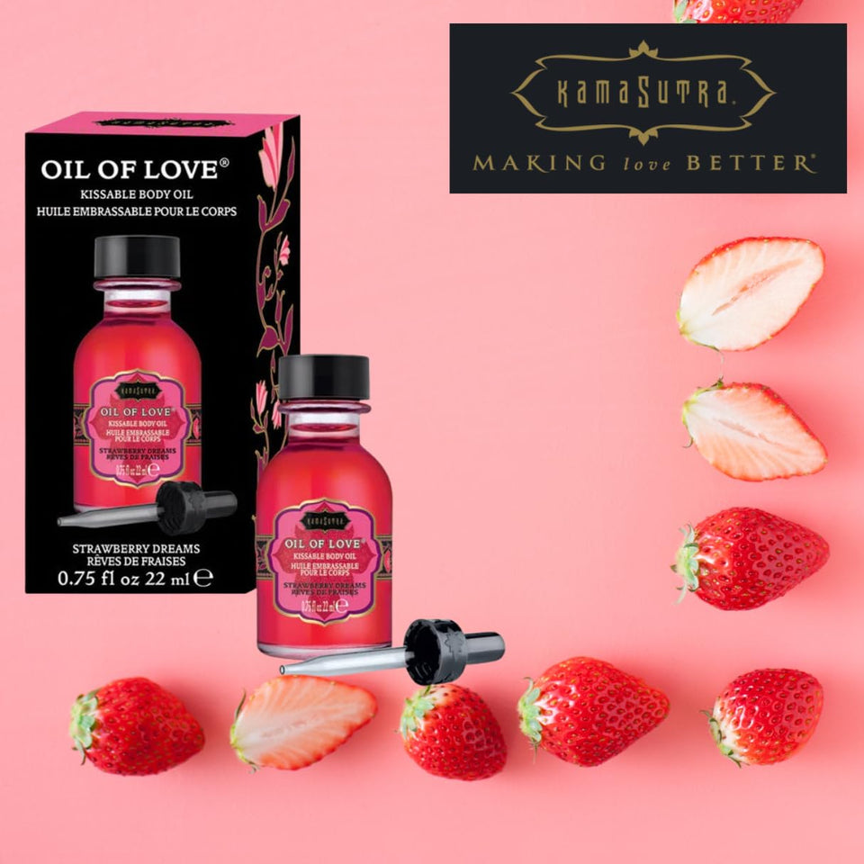 Kama Sutra Oil Of Love Strawberry Dreams - .75 Fl Oz/22 Ml - Kissable Warming Body Treat For Foreplay Fun, Water-Based And Non-S