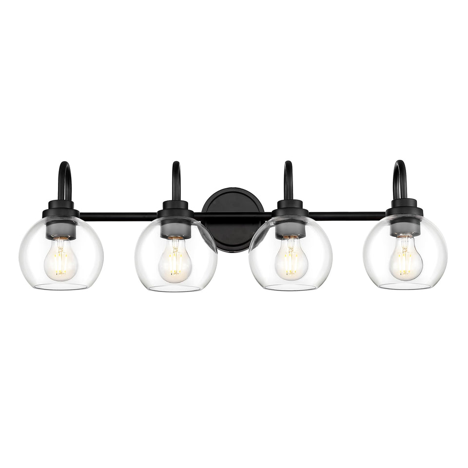Audickic Bathroom Light Fixtures, 4-Light Matte Black Vanity Lights With Globe Clear Glass, 30 Inch Modern Vanity Lighting Fixtu