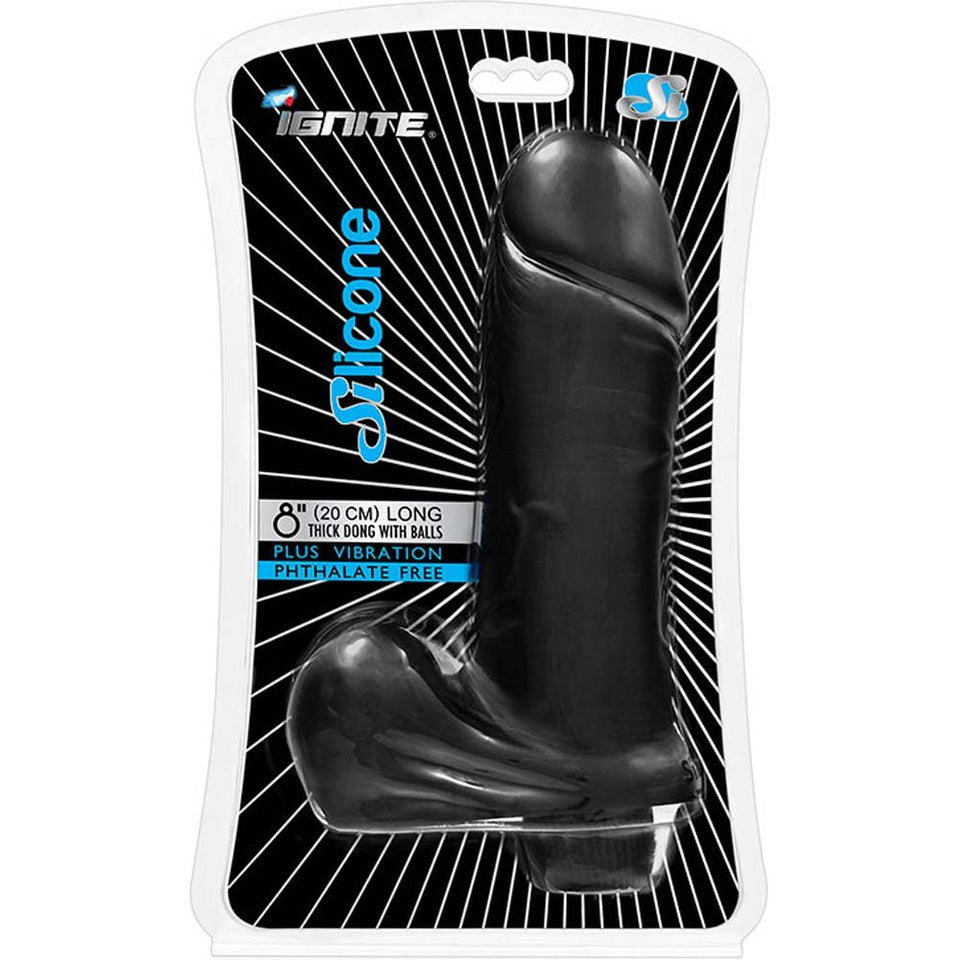 Si Novelties Thick Cock With Balls And Vibration, Black, 8 Inch, 24.96 Ounce