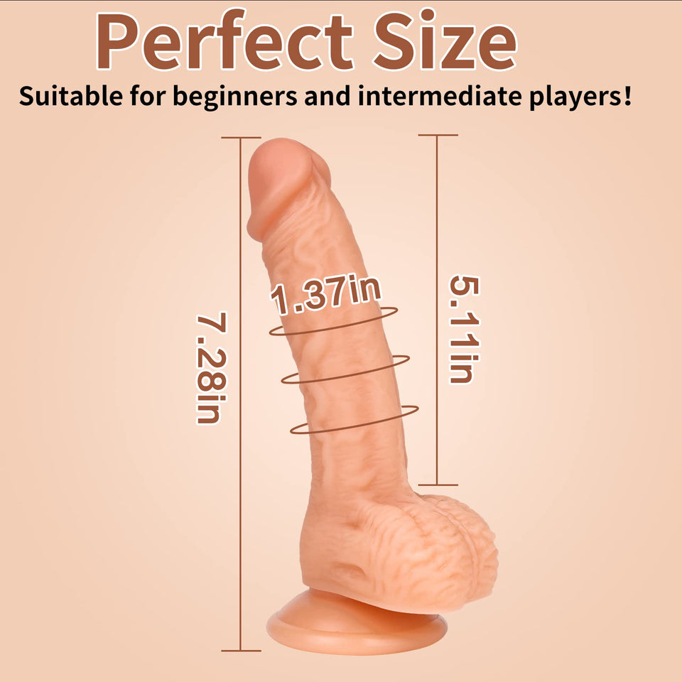 Realistic Dildos, XINBALE 7.3 Inch Dildo with Suction Cup for Hands-Free, Flexible Cock with Curved Shaft and Balls for Vaginal