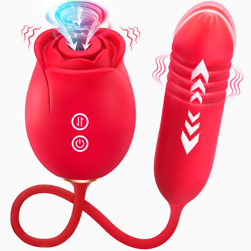 Sex Toys Dildo Rose Vibrator - Upgraded Rose Sex Toy for Women with 9 Sucking & 9 Thrusting Vibrating Dildos G Spot Vibrators fo
