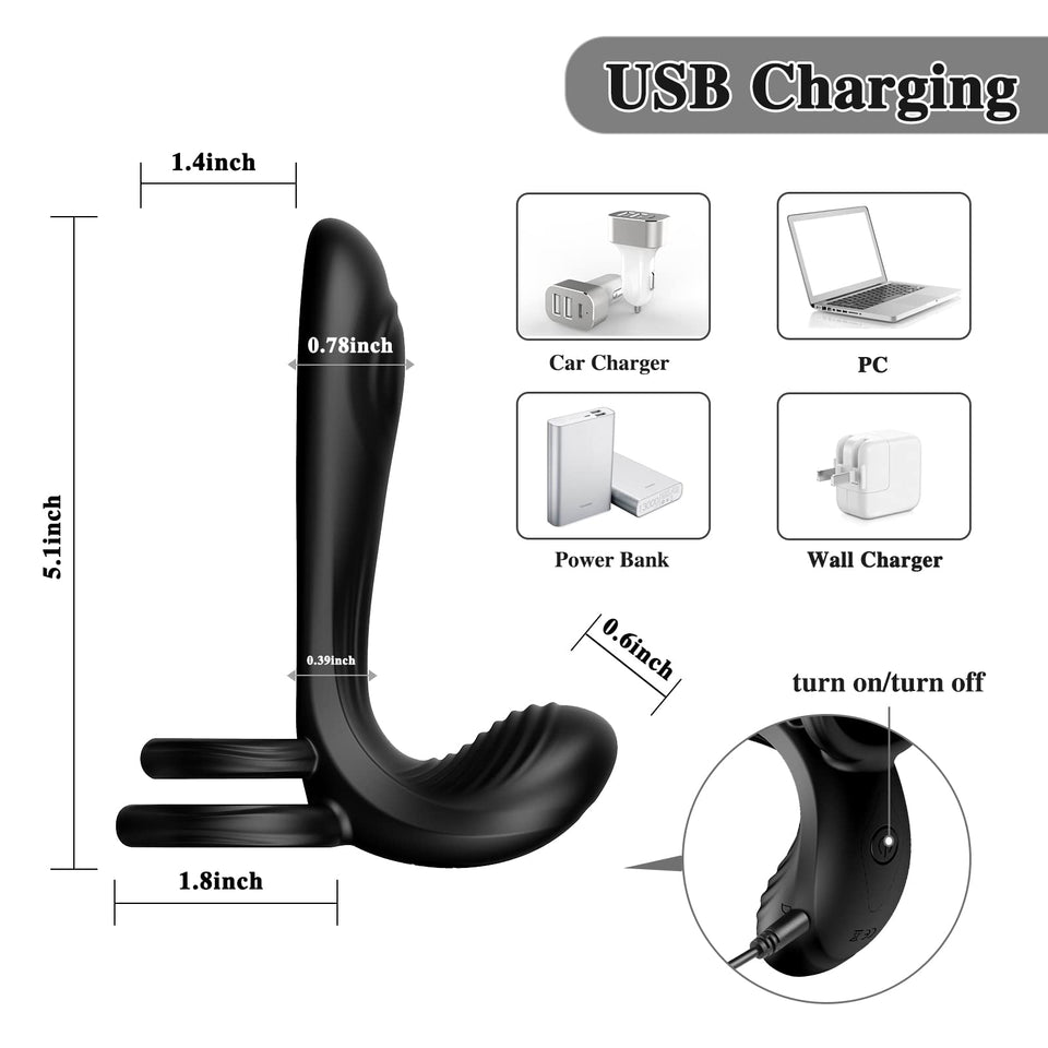 Couple Vibrator With Dual Penis Ring, 10 Vibrating Mode G-Spot And Clitor Simulator 3 In 1 Vibrator Rechargeable Waterproof Adult Sex Toy With Remote Control For Couple