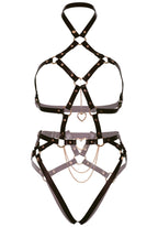 Leg Avenue Wet Look Cage Strap Garter Ted Black Color