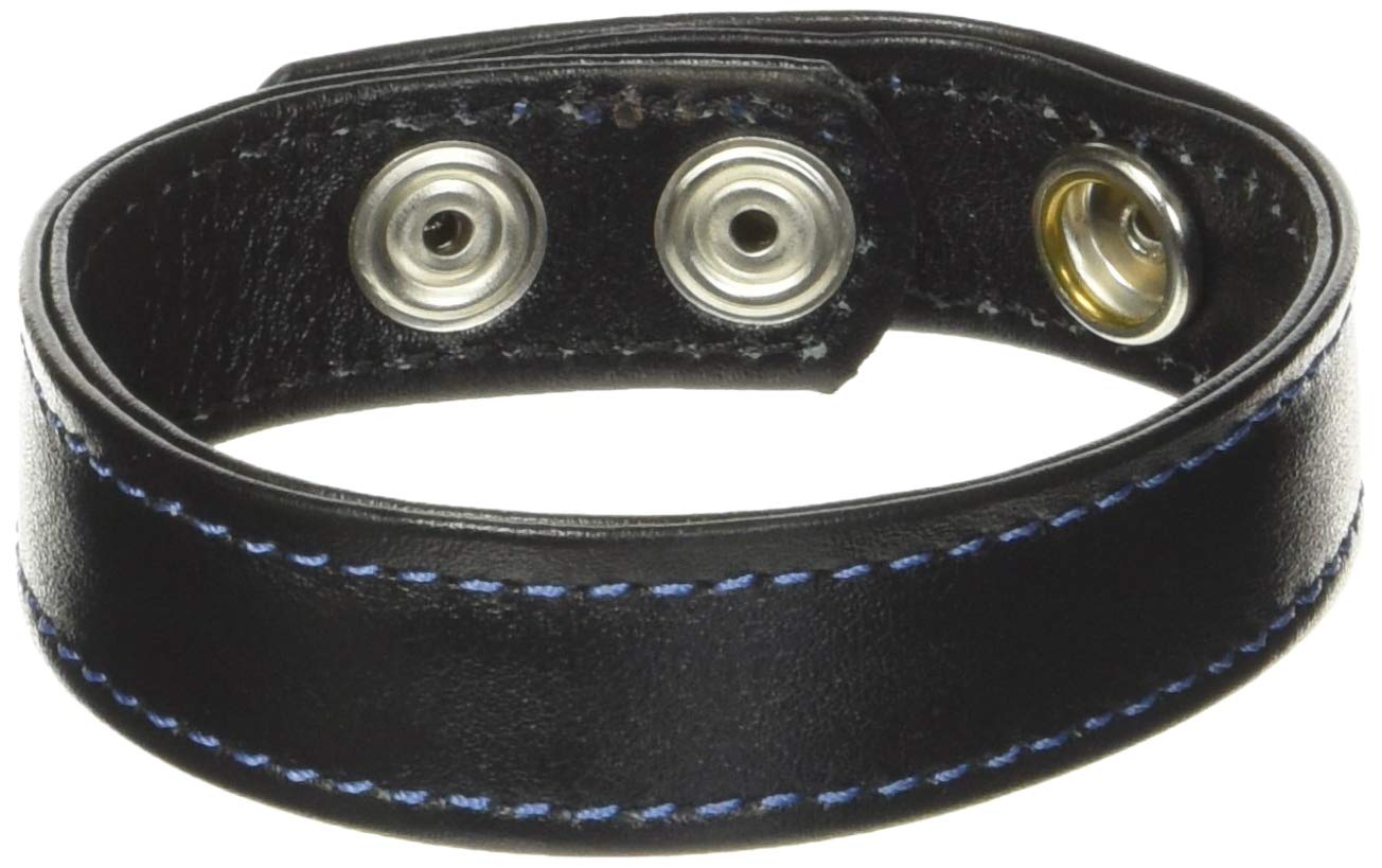 M2M Cock Ring, Leather, 2 Snaps, Black
